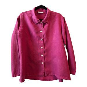 Bryn Walker 100% Linen oversized Lagenlook Hot Pink button up Tunic top jacket M